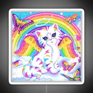 Y2k Sparkly Rainbow Angelic Cat With Butterflies RGB Neon Sign