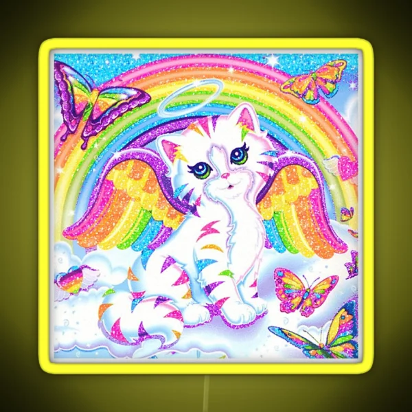 Y2k Sparkly Rainbow Angelic Cat With RGB Neon Sign