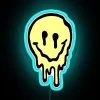 Bright Yellow Smiley Face Neon Sign with Dripping RGB Glowing