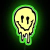 Vibrant Yellow Smiley Face Neon Sign with Dripping Rainbow Colorful Accents