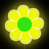 Neon psychedelic flower power emblem for bohemian living room decor.