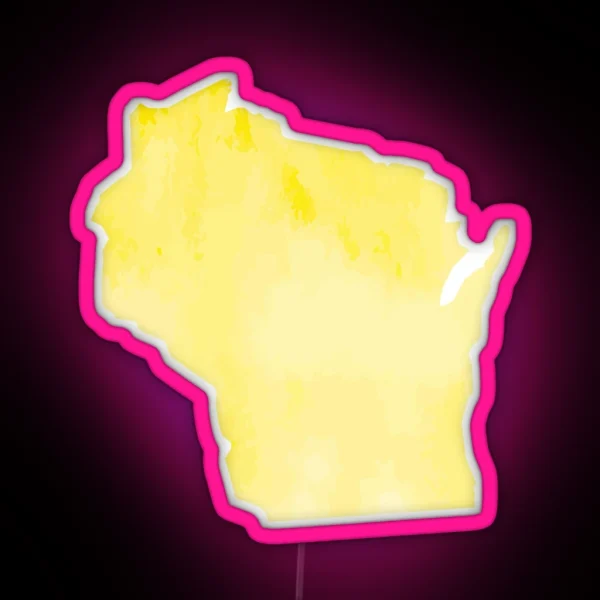 Yellow Watercolor Wisconsin RGB Neon Sign