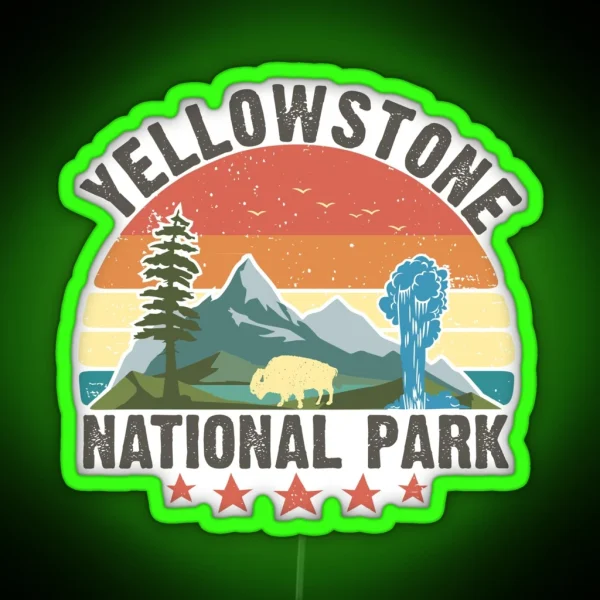 Yellowstone National Park Wyoming Mountains Landscape Volcano Geyser RGB Neon Sign