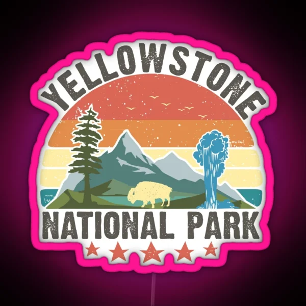 Yellowstone National Park Wyoming Mountains Landscape Volcano Geyser RGB Neon Sign