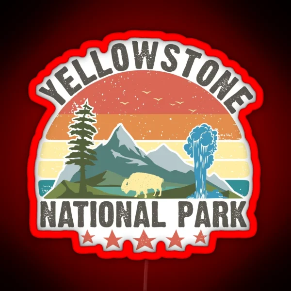 Yellowstone National Park Wyoming Mountains Landscape Volcano Geyser RGB Neon Sign