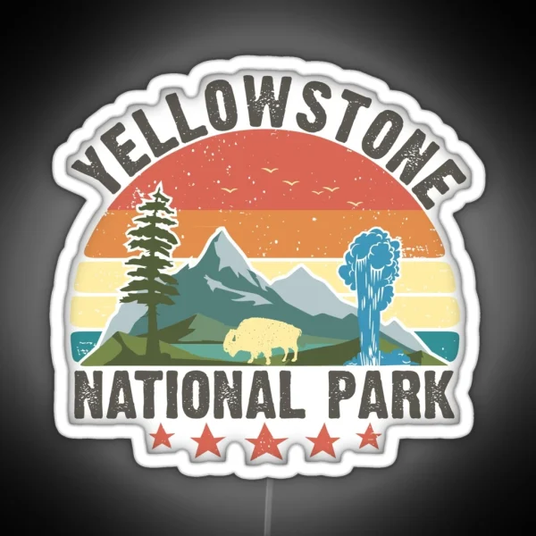 Yellowstone National Park Wyoming Mountains Landscape Volcano Geyser RGB Neon Sign