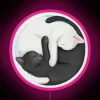 Harmonious feline duo in yin yang balance with colorful neon ambiance.