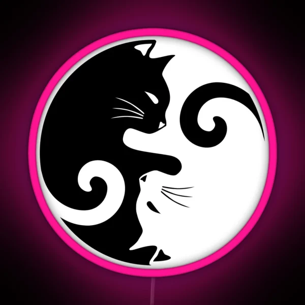 Ying Yang Cats Black And White RGB Neon Sign