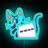 Motivational feline inspired neon sign with colorful RGB glowing letters