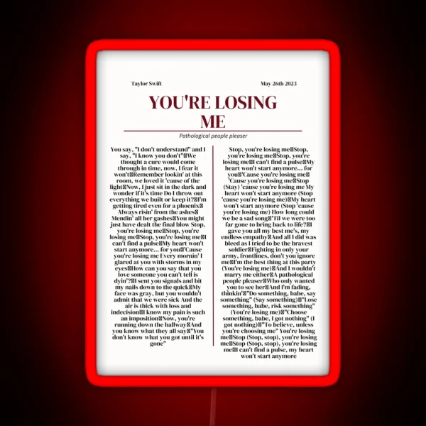 You Re Losing Me Taylor Swift News Article Style Poster RGB Neon Sign