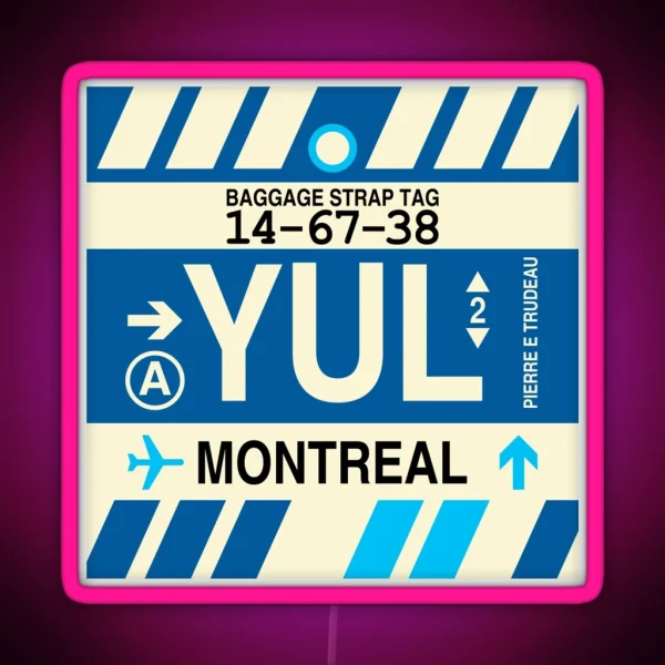 YUL Montreal Airport Code Vintage Baggage Tag Design RGB Neon Sign
