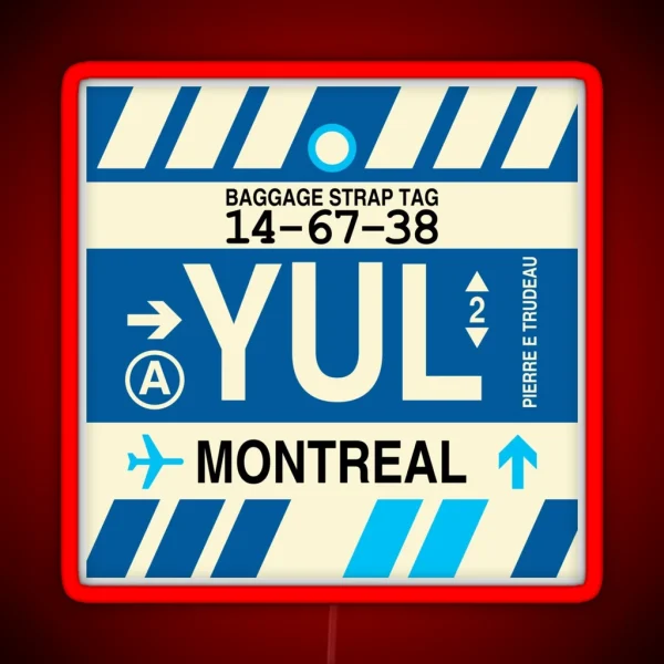 YUL Montreal Airport Code Vintage Baggage Tag Design RGB Neon Sign