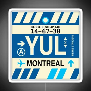 YUL Montreal Airport Code Vintage Baggage Tag Design RGB Neon Sign