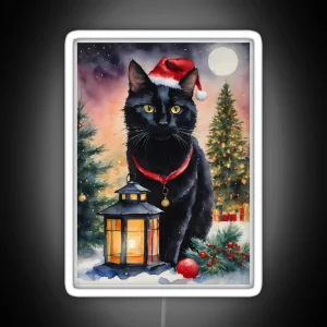 Yule Cat Black Cat Under The Full Moon At Christmas RGB Neon Sign