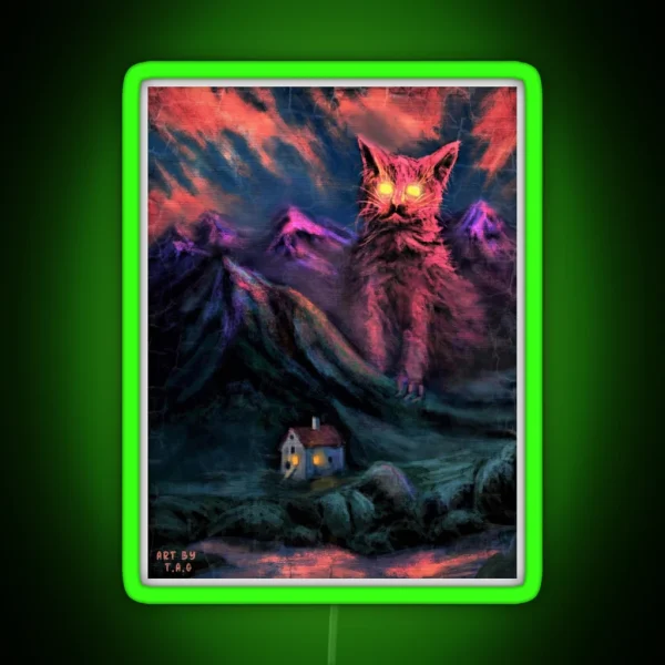 Yule Cat Christmas Folklore Fantasy Digital Art RGB Neon Sign