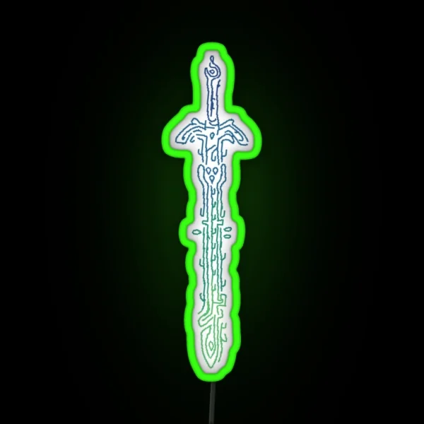 Zonai Gradient Sword Geoglyph Black Background Totk RGB Neon Sign
