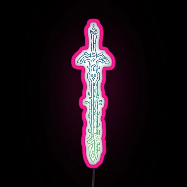 Zonai Gradient Sword Geoglyph Black Background Totk RGB Neon Sign