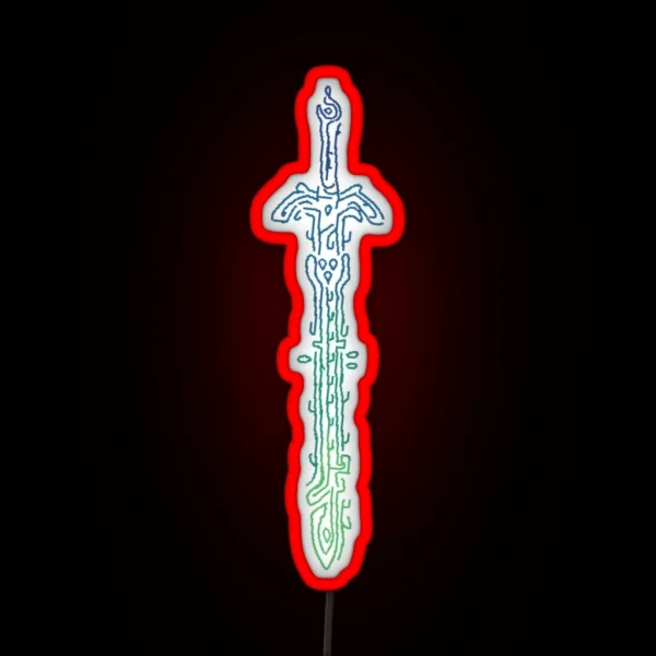 Zonai Gradient Sword Geoglyph Black Background Totk RGB Neon Sign