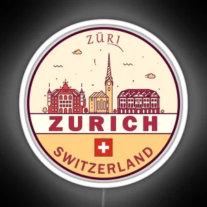 Zurich Switzerland City Skyline Emblem RGB Neon Sign