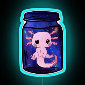 Baby Leucistic Axolotl Galaxy In A Jar RGB Neon Sign