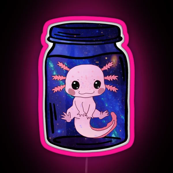 Baby Leucistic Axolotl Galaxy In A Jar RGB Neon Sign