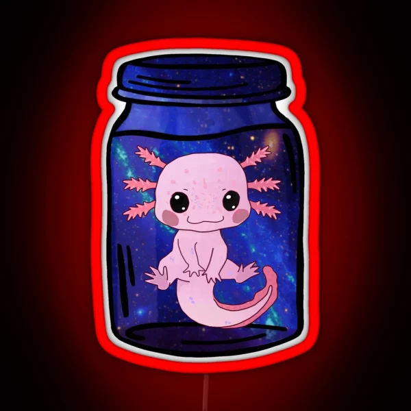 Baby Leucistic Axolotl Galaxy In A Jar RGB Neon Sign