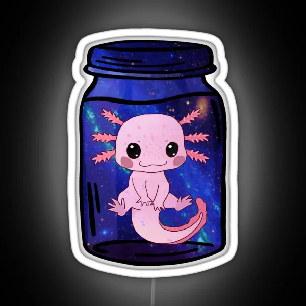 Baby Leucistic Axolotl Galaxy In A Jar RGB Neon Sign