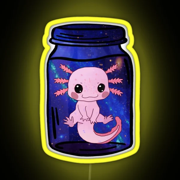 Baby Leucistic Axolotl Galaxy In A Jar RGB Neon Sign