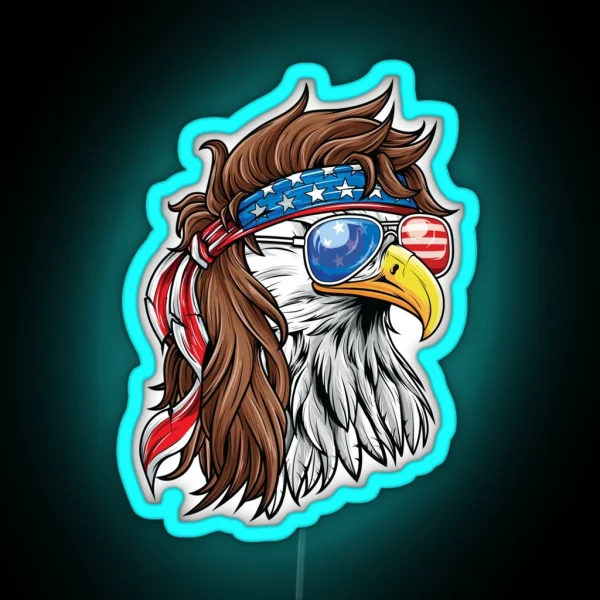 Bald Eagle Mullet USA American Flag 4th Of July RGB Neon Sign