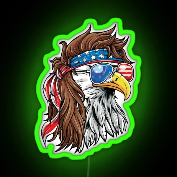 Bald Eagle Mullet USA American Flag 4th Of July RGB Neon Sign
