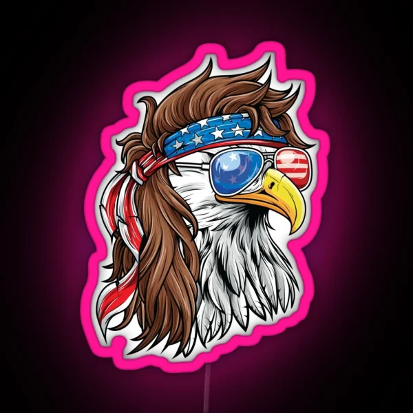 Bald Eagle Mullet USA American Flag 4th Of July RGB Neon Sign