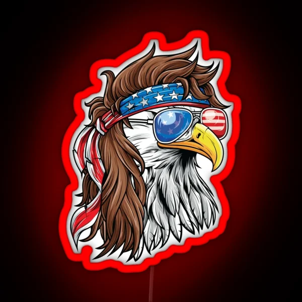 Bald Eagle Mullet USA American Flag 4th Of July RGB Neon Sign