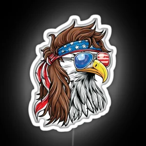 Bald Eagle Mullet USA American Flag 4th Of July RGB Neon Sign