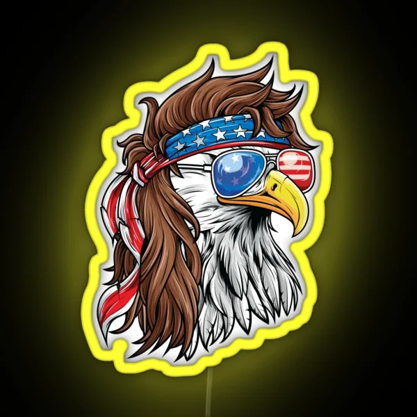 Bald Eagle Mullet USA American Flag 4th Of July RGB Neon Sign
