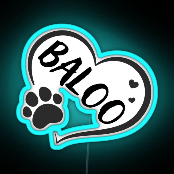 Baloo Name In A Heart With A Paw Great Gift For Dog Or RGB Neon Sign
