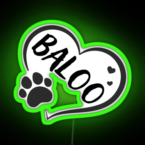 Baloo Name In A Heart With A Paw Great Gift For Dog Or RGB Neon Sign