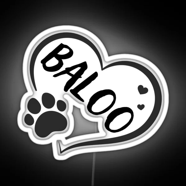 Baloo Name In A Heart With A Paw Great Gift For Dog Or RGB Neon Sign