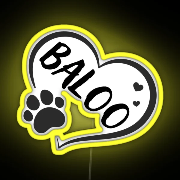 Baloo Name In A Heart With A Paw Great Gift For Dog Or RGB Neon Sign