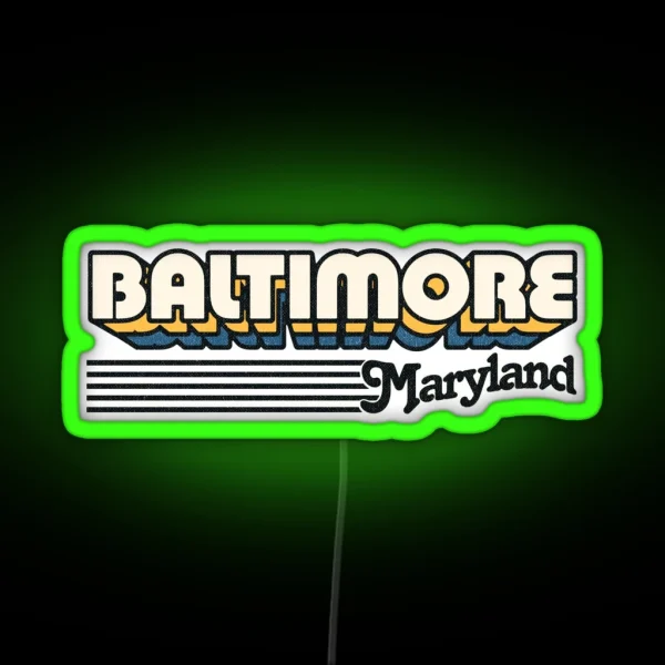 Baltimore Maryland Retro Stripes RGB Neon Sign