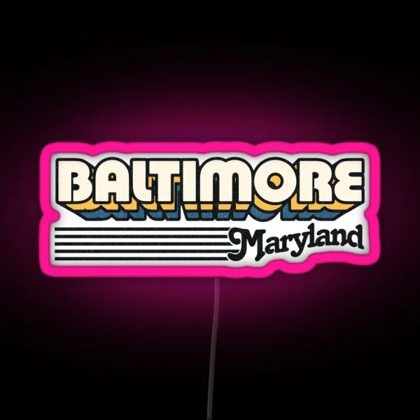 Baltimore Maryland Retro Stripes RGB Neon Sign