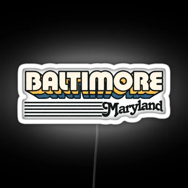 Baltimore Maryland Retro Stripes RGB Neon Sign