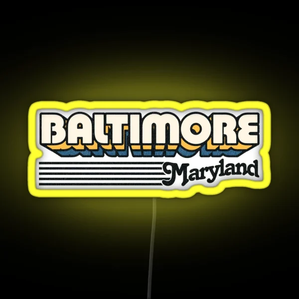 Baltimore Maryland Retro Stripes RGB Neon Sign