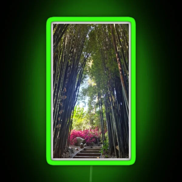 BAMBOO GARDEN PATH WALKWAY BAMBOO FLOWERS RGB Neon Sign