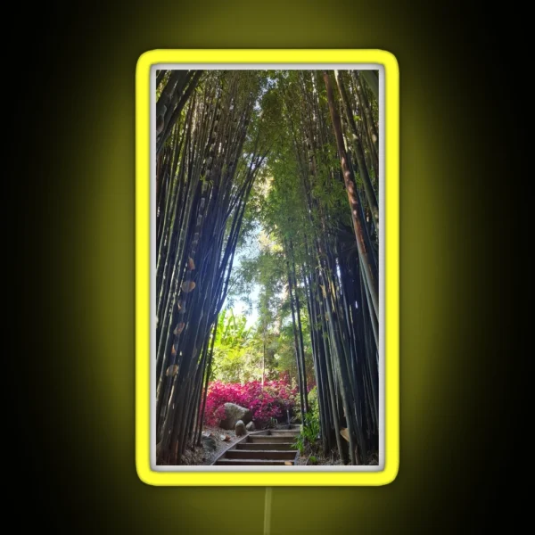 BAMBOO GARDEN PATH WALKWAY BAMBOO FLOWERS RGB Neon Sign