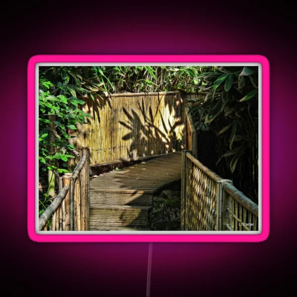 Bamboo Walkway At Abbotsbury Gardens Dorset UK RGB Neon Sign