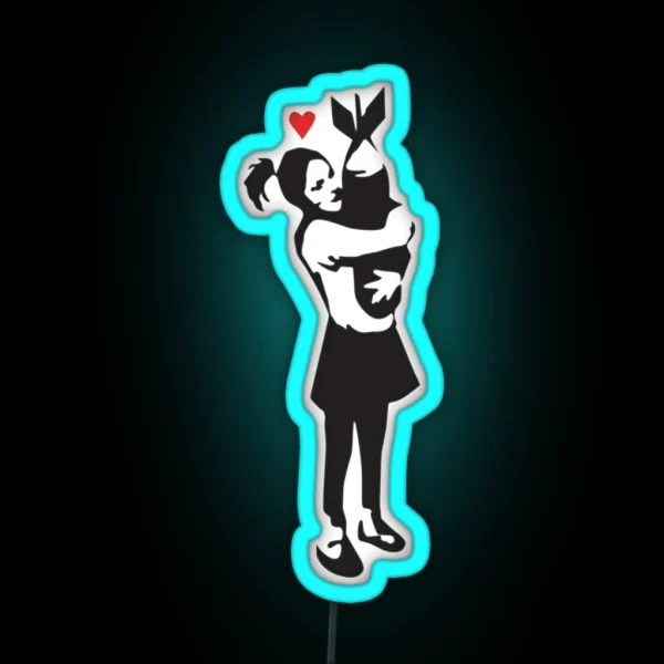 Banksy Bomb Hug Stencil Art RGB Neon Sign