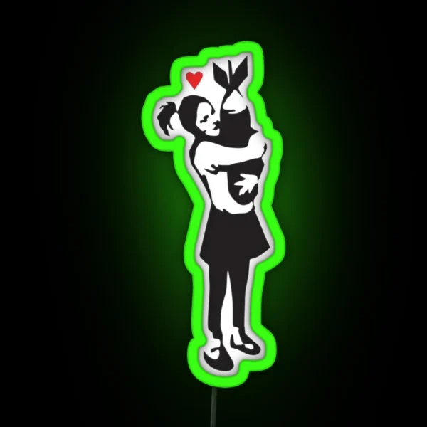 Banksy Bomb Hug Stencil Art RGB Neon Sign