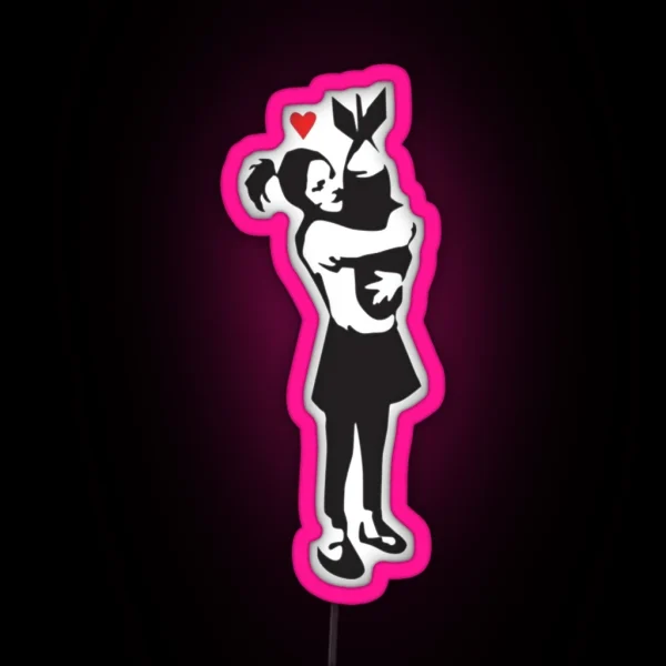 Banksy Bomb Hug Stencil Art RGB Neon Sign