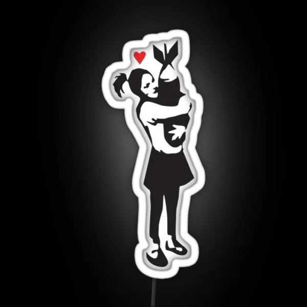 Banksy Bomb Hug Stencil Art RGB Neon Sign