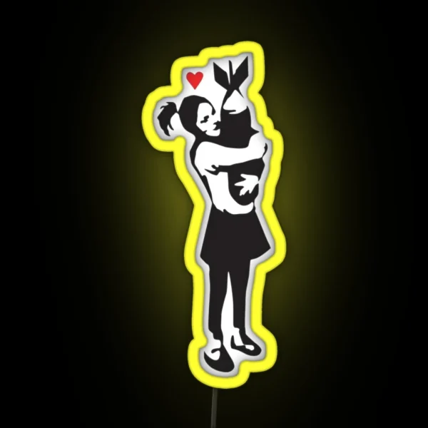 Banksy Bomb Hug Stencil Art RGB Neon Sign